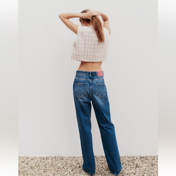 Zara Textured Cropped Vest Round neck Top Front pockets Ecru Beige size L NWT - Picture 9 of 16